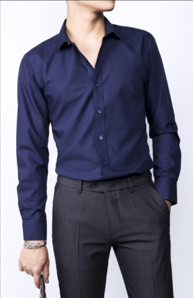 Áo sơ mi nam màu trắng dài tay vải chống nhăn - Đen - XL