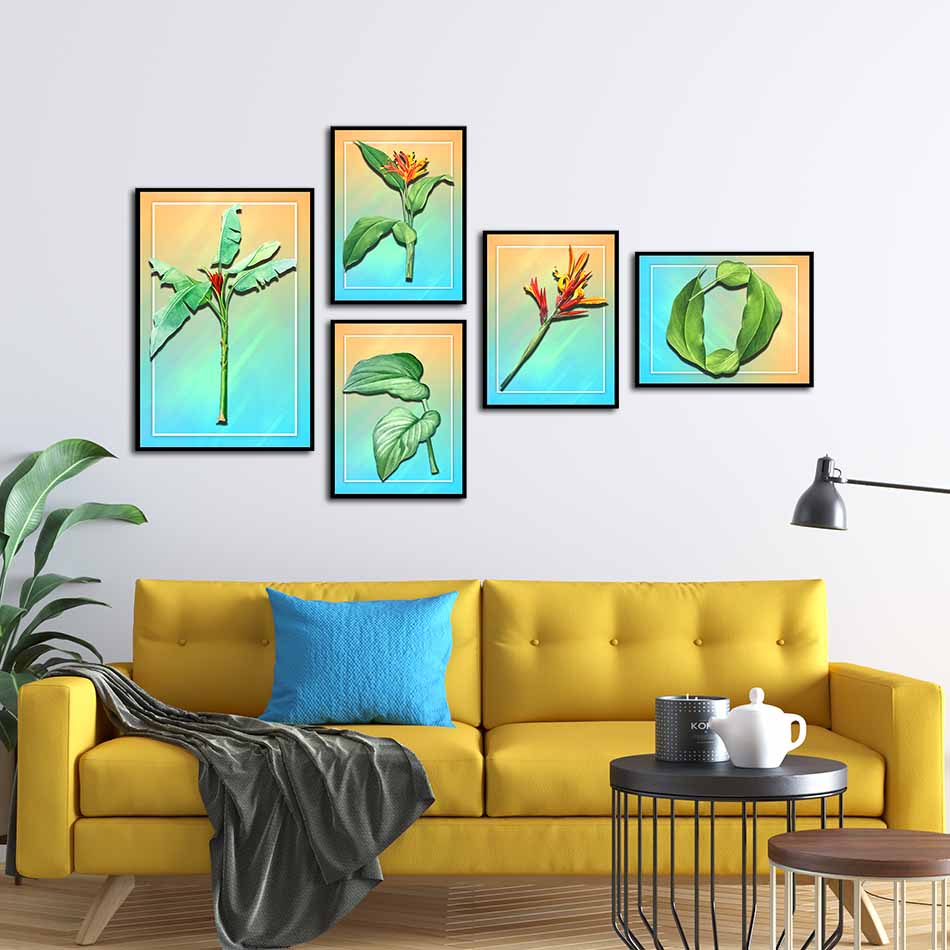 Bộ 5 tranh canvas treo tường Decor Hoa lá phong cách scandinavian - DC129