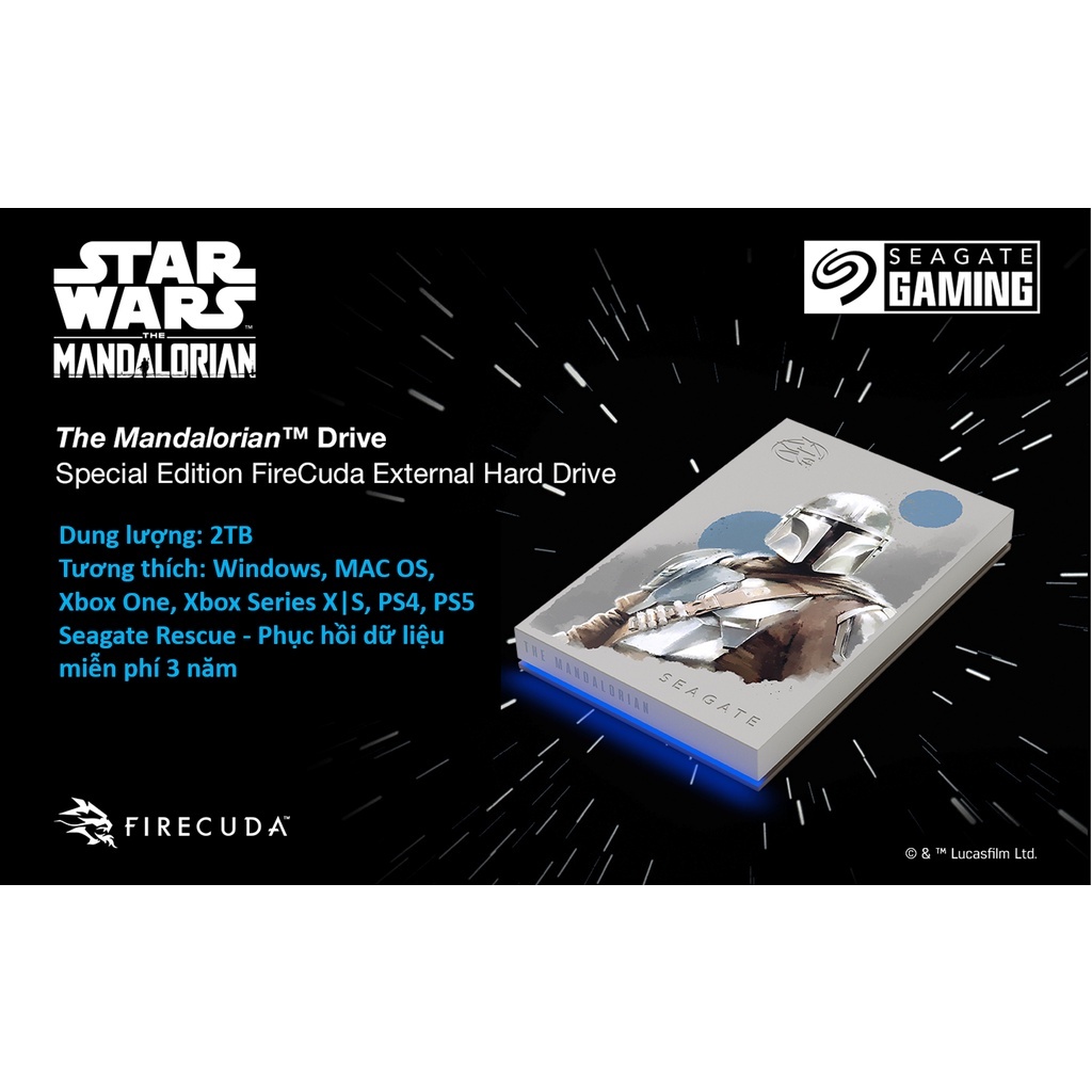 Ổ cứng di động HDD Seagate FireCuda Gaming STAR WARS DIN DJARIN 2TB USB3.2 Gen 1- Hàng chính hãng