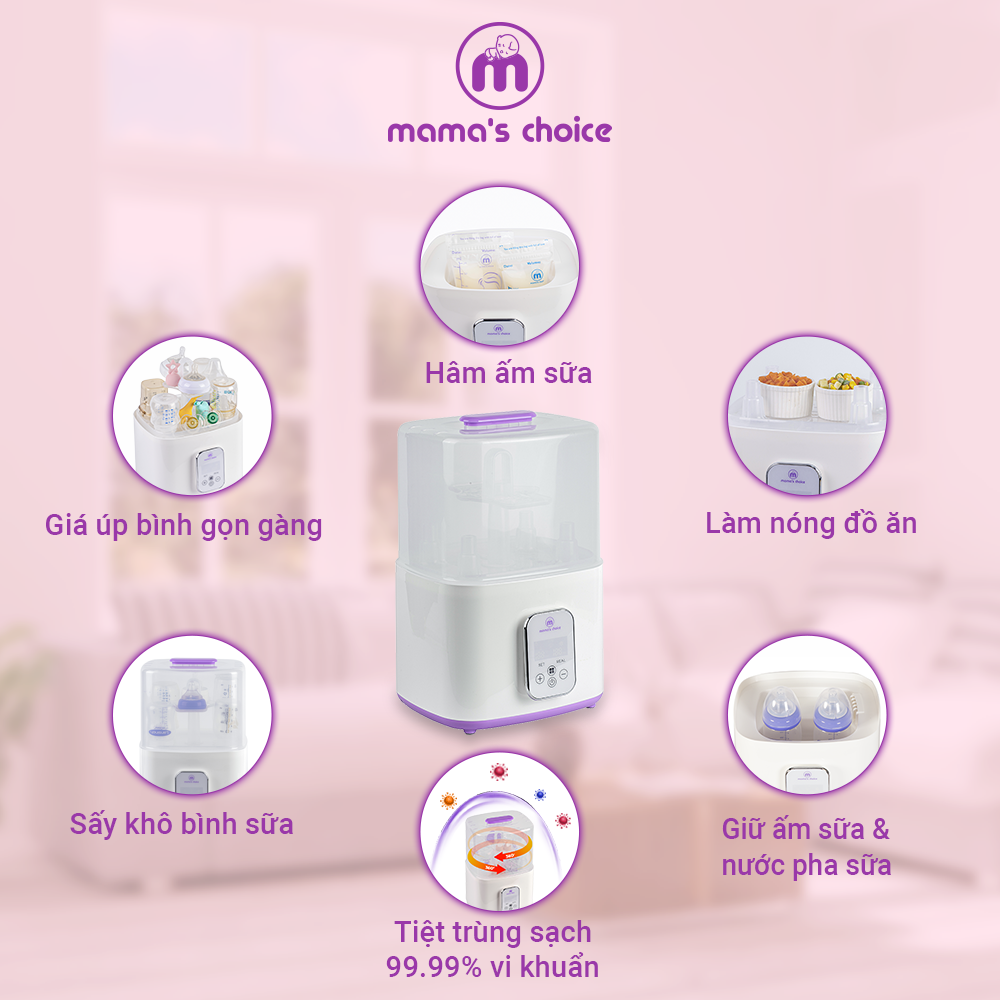 Máy Tiệt Trùng Bình Sữa Mama’s Choice 5in1 Tích Hợp Chức Năng Sấy Khô Phụ Kiện và Hâm Sữa Cho Bé, BH Chính Hãng 12 Tháng