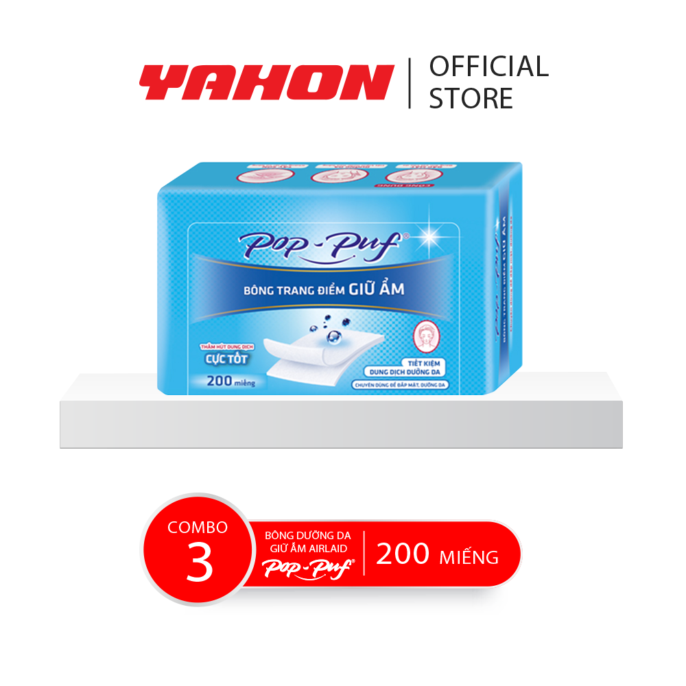 Combo 3 Hộp Bông Dưỡng Da Giữ Ẩm POP-PUF Airlaid, 200 Miếng/Hộp