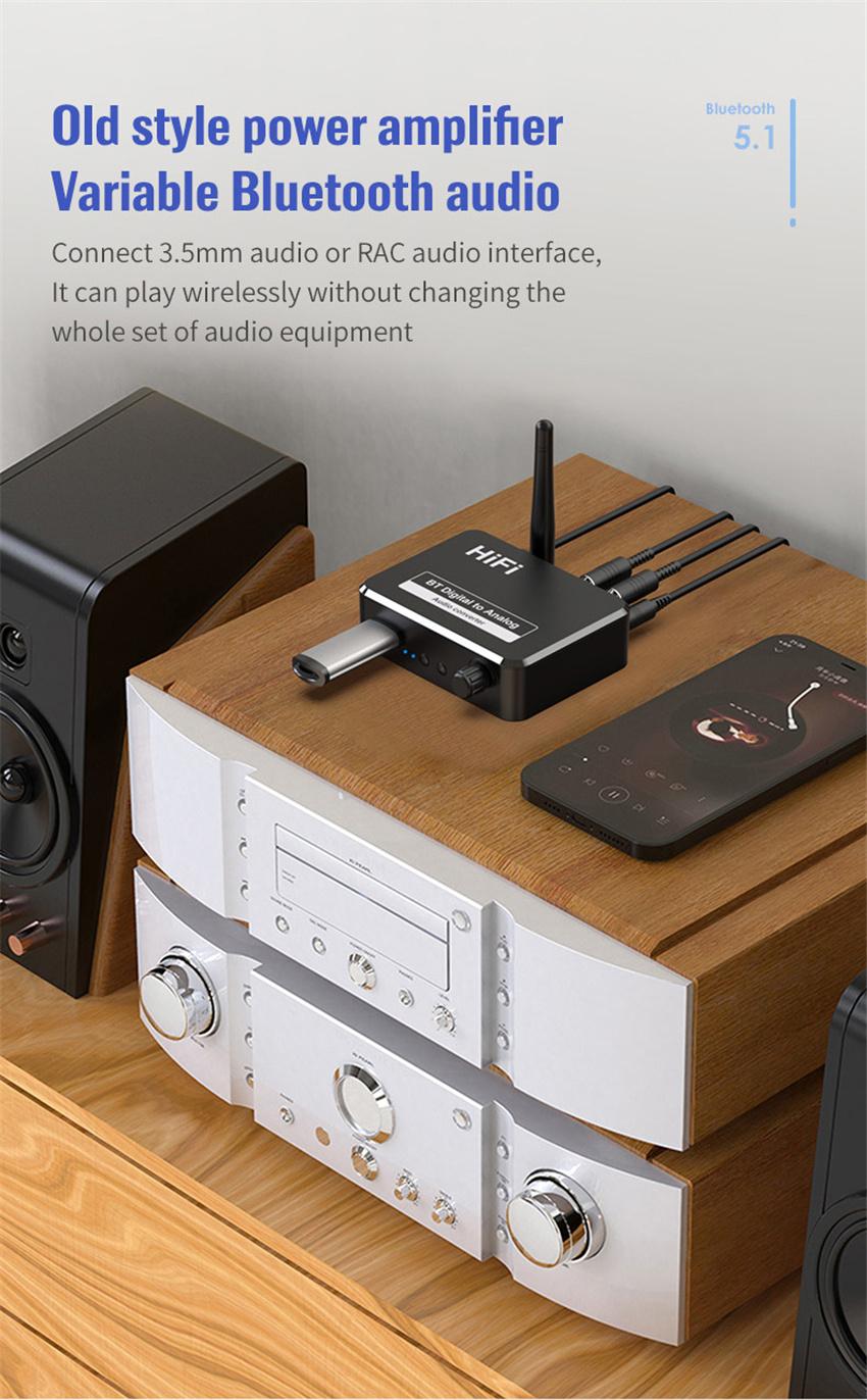 DAC Bluetooth 5.1 Bộ thu âm thanh kỹ thuật số sang tương tự