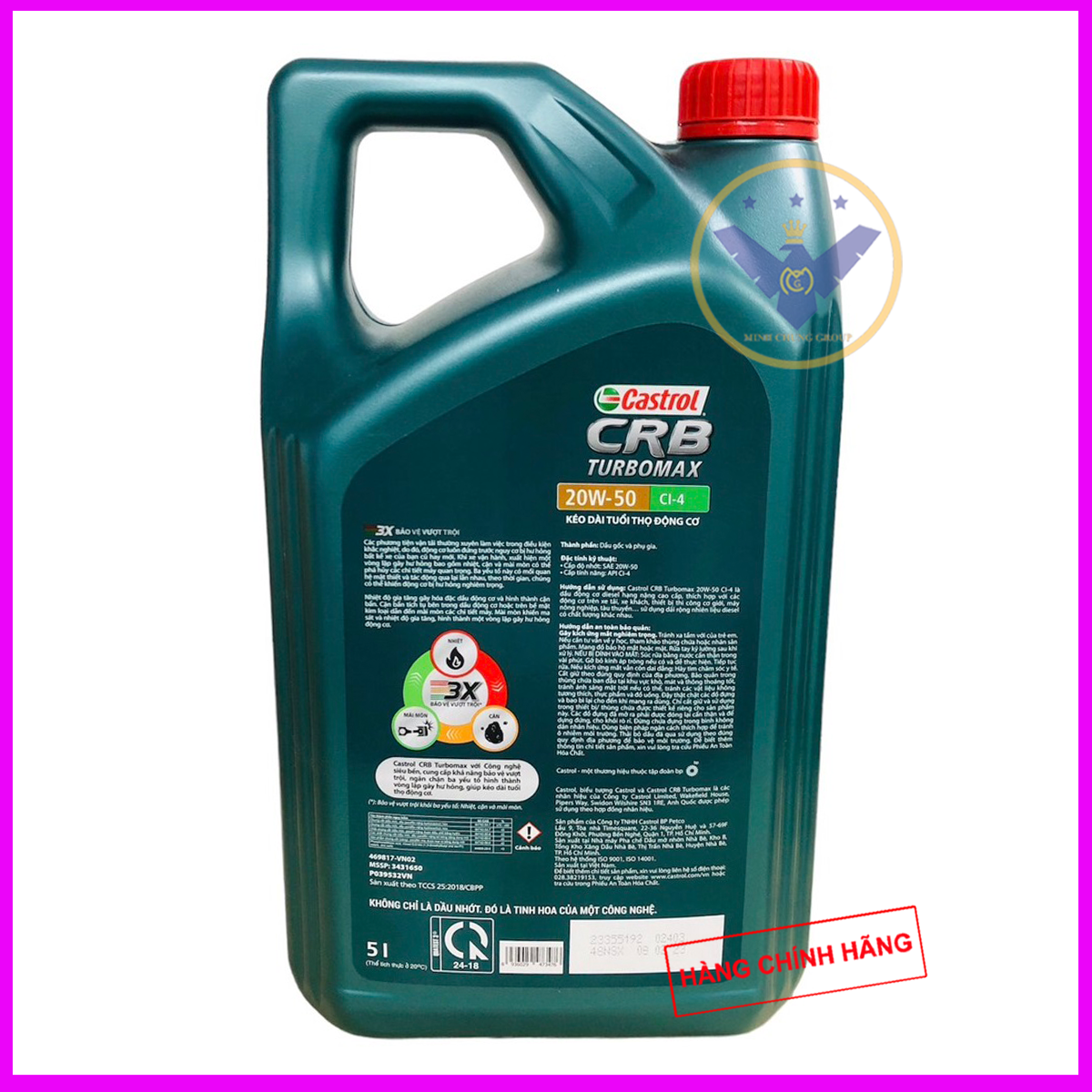 Bộ 2 Dầu nhớt ô tô Castrol CRB Turbomax 20W-50 can 5L API CH-4