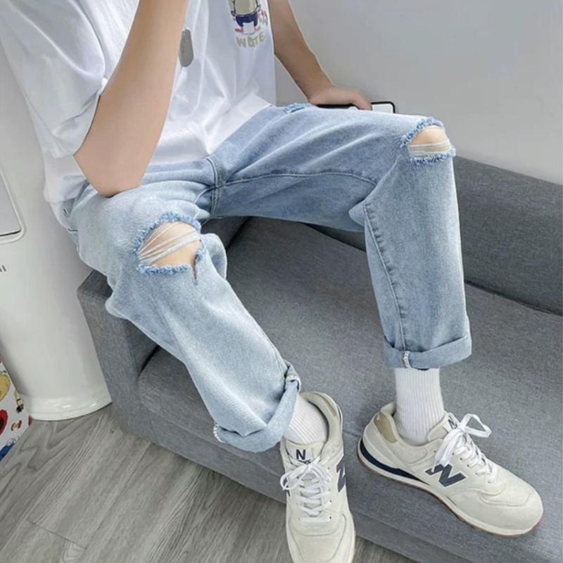 Quần Jeans, Quần jeans baggy rách gối R03 nam ống suông, rộng, hottrend 2023 - NB FASHION