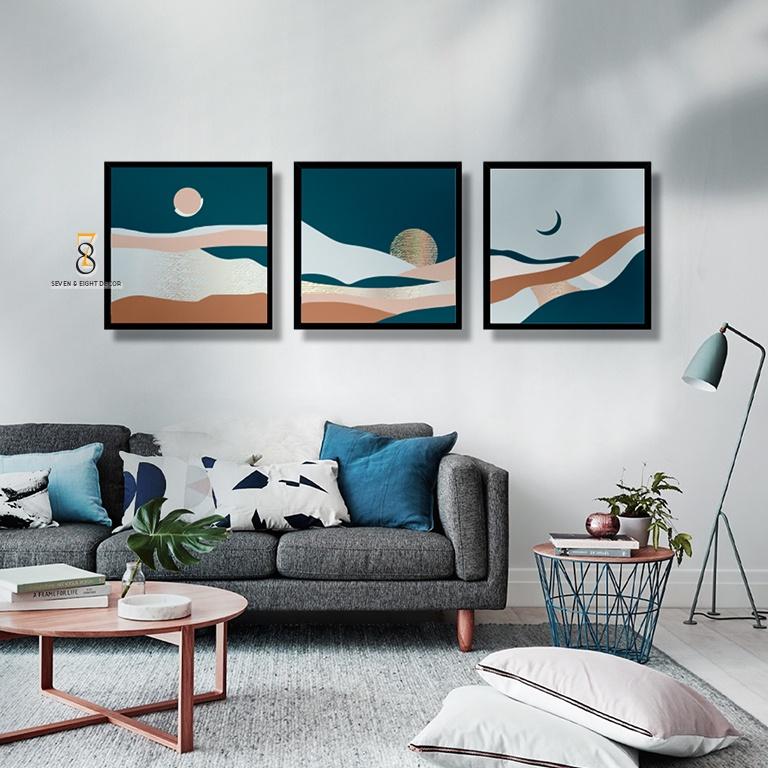Bộ 03 Tranh Canvas | Sông.Trăng Abstract 3FSABS006 | Tranh Căng Khung Cao Cấp | Tặng Kèm Đinh Đa Năng