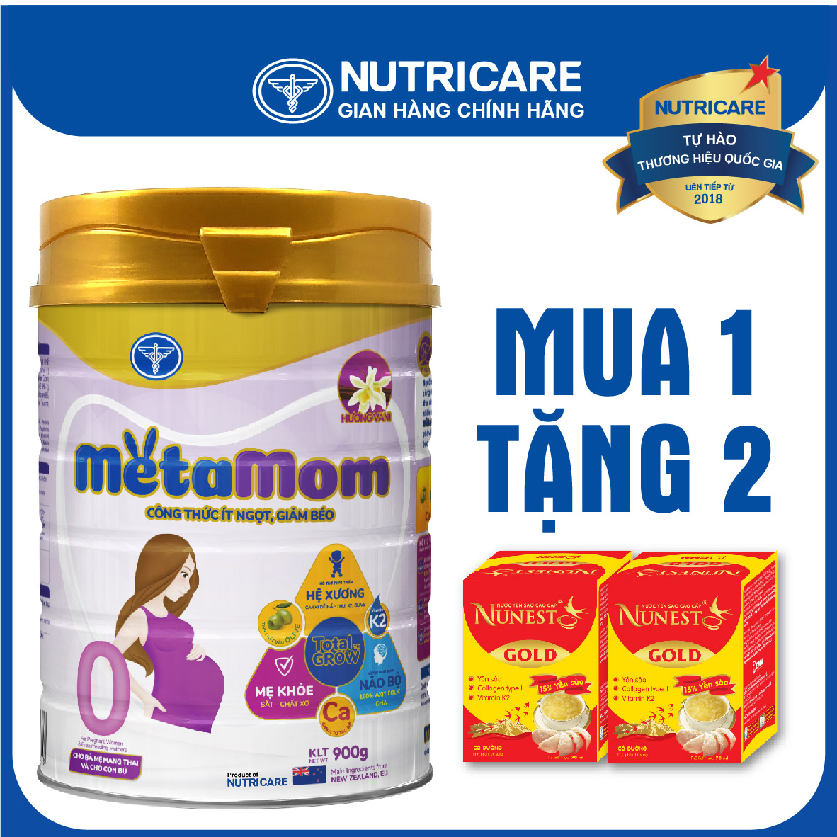 Sữa bột Nutricare MetaMom cho phụ nữ mang thai cho con bú 900g