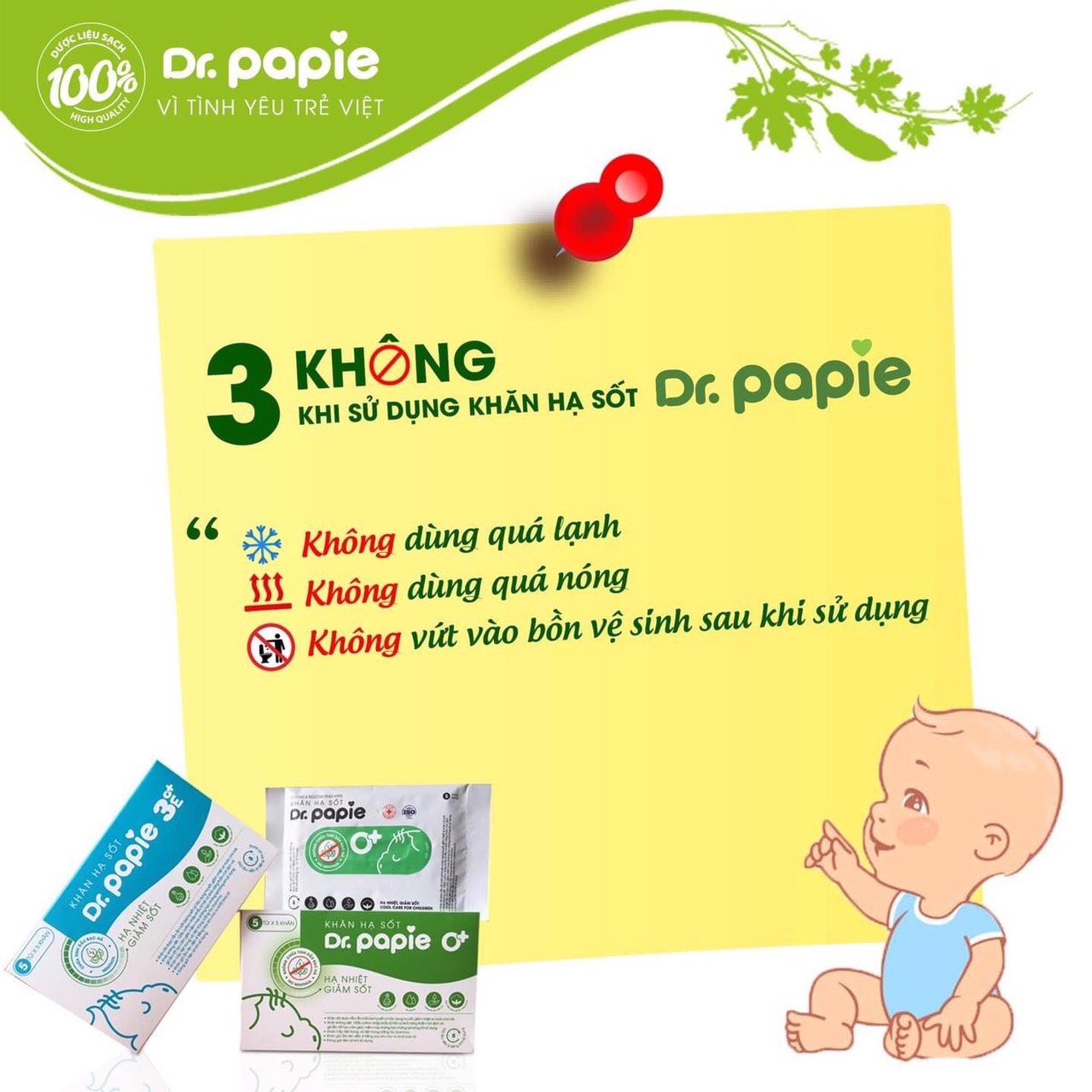 Khăn Lau Hạ Sốt Dr Papie - 1 gói xanh lá cho bé từ 0 tháng trở lên