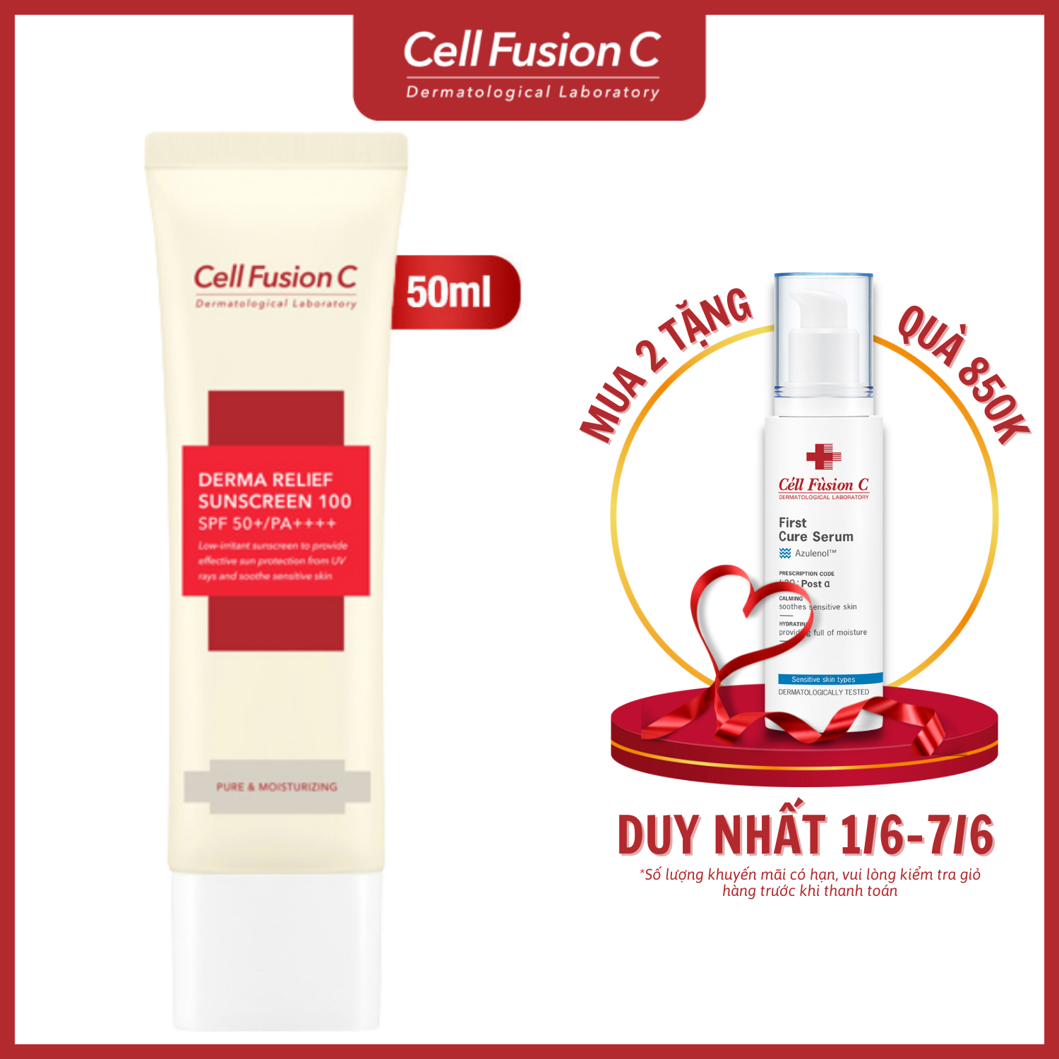 Kem Chống Nắng Cho Da Nhạy Cảm Cell Fusion C Derma Relief Suncreen 100 SPF 50+/PA++++ (50ml)