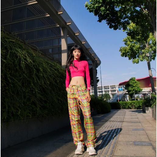 Áo Croptop Tay Dài Hồng TARTAN - T-TitTotTet Croptop / Pink