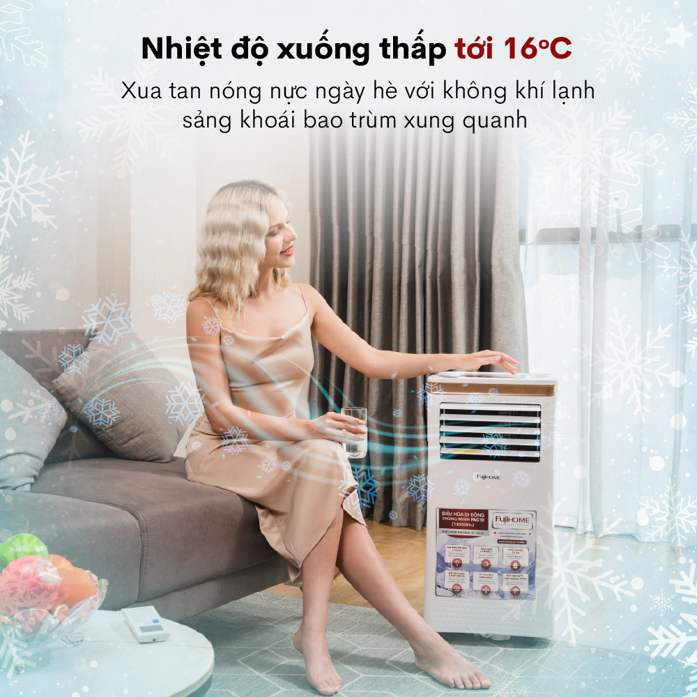 Máy lạnh đứng di động Fujihome PAC10, Hàng chính hãng, Điều hòa thông minh làm lạnh 14000BTU, Kết nối wifi