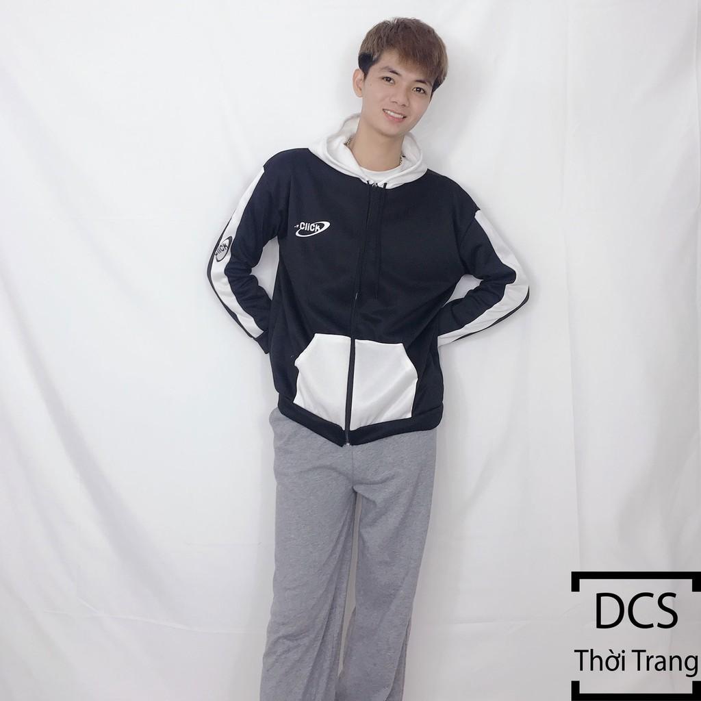 Áo Nỉ CLICK Đen Phối Tay trắng