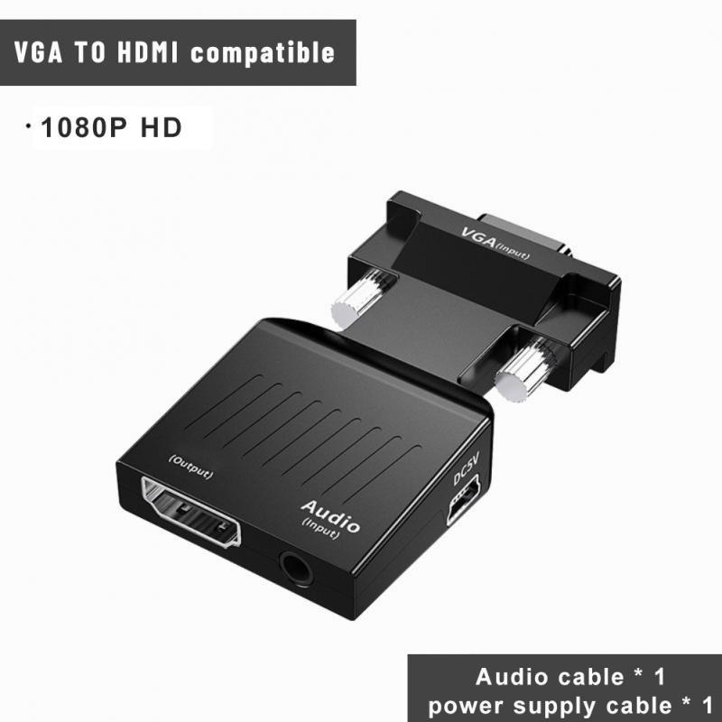 Bộ chuyển đổi tương thích VGA sang HDMI HD 1080P Bộ chuyển đổi HDMI sang VGA cho PC Laptop-HD TV Máy chiếu phim Bộ chuyển đổi âm thanh video