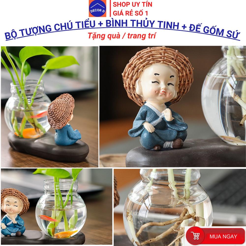 Combo tượng chú tiểu, tượng trang trí, bình hoa lọ hoa thủy tinh trồng cây nuôi cá – Trang trí, tặng quà