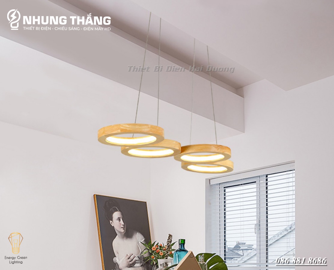 Đèn Thả Trần 4-5 Vòng Gỗ DGT-D1506 Decor Vintage - 3 Chế Độ Ánh Sáng - Gỗ Tự Nhiên Cao Cấp