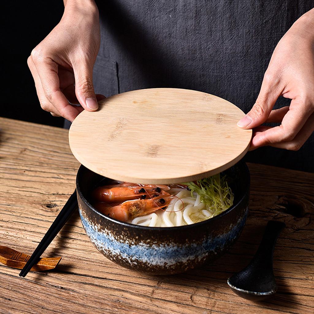 Ceramic Bowl Japanese Style Salad Bowl Creative Soup Bowl with Lid Spoon Bowl for Noodles and Rice Gifts