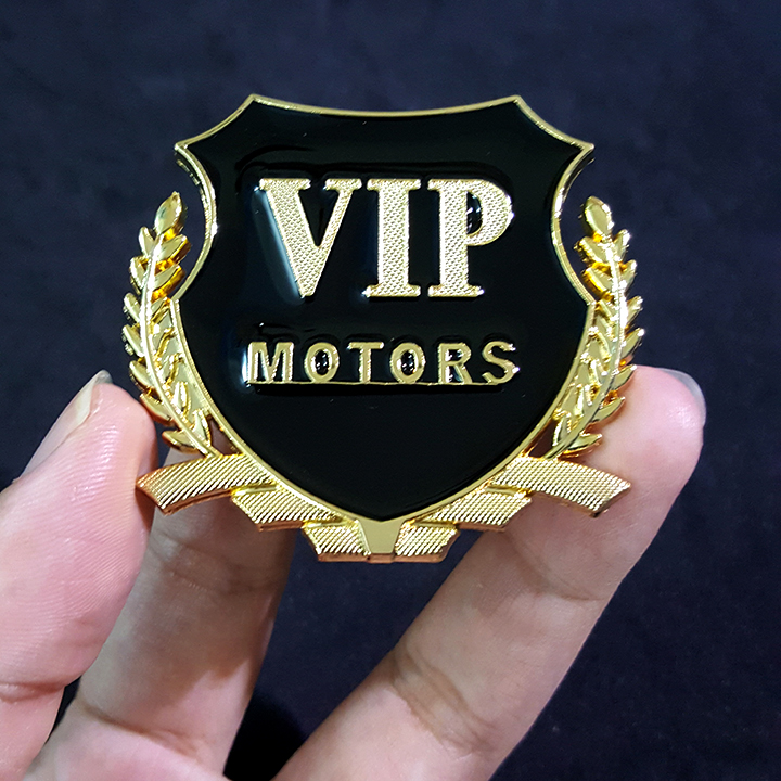 Bộ 2 miếng dán logo kim loại chữ VIP MOTOR bông lúa