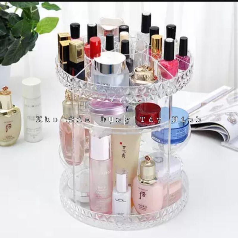 Kệ đựng mỹ phẩm xoay 360 độ vân kim cương nổi