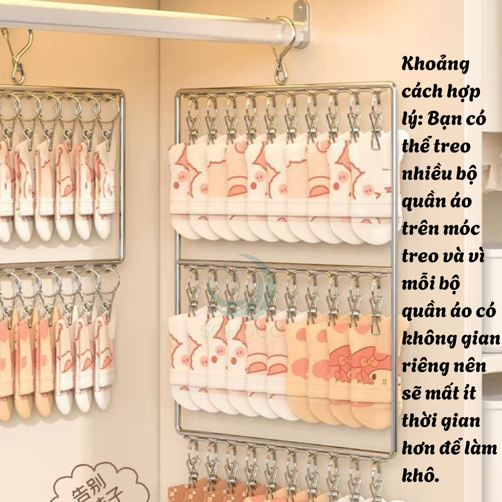 Giá Treo Đồ Inox 20-30-40 Kẹp Treo Đa Năng Móc Treo Phơi Đồ Inox Chống Gỉ Nhiều Kẹp Khung Móc Treo Quần Áo Inox Tiện Lợi Giá Treo Đồ Gấp Gọn, Siêu Tiết Kiệm Diện Tích