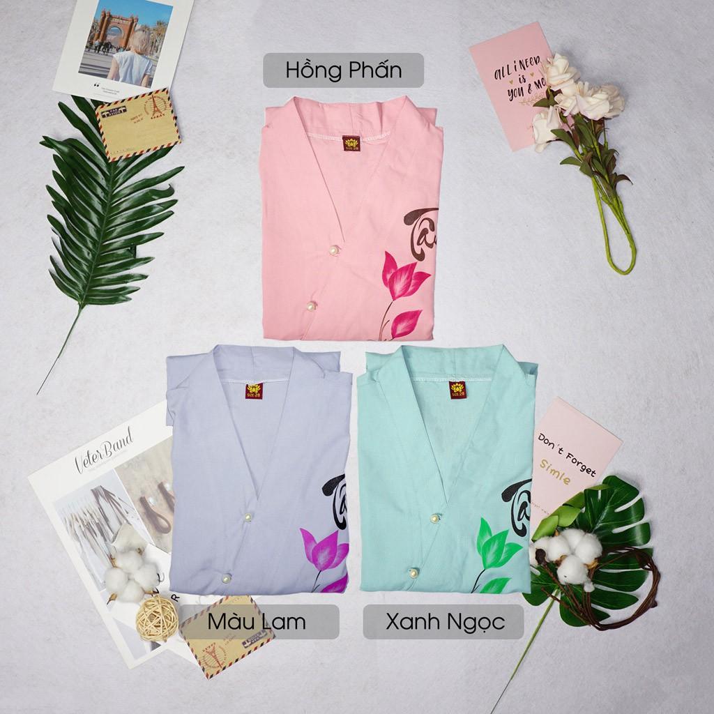 Đồ lam đi chùa Bộ đồ Thư Pháp vải Kate Cotton Mềm mịn Thoáng mát Cúc ngọc Cài Chéo Tay lỡ - Anle Store
