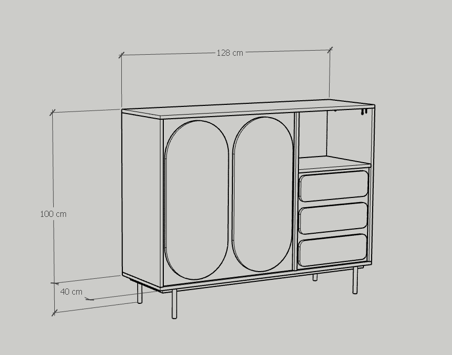 [Happy Home Furniture] SWEETY, Tủ đựng đồ 2 cửa mở 3 ngăn kéo - chân sắt, 128cm x 40cm x 100cm ( DxRxC), TCM_063