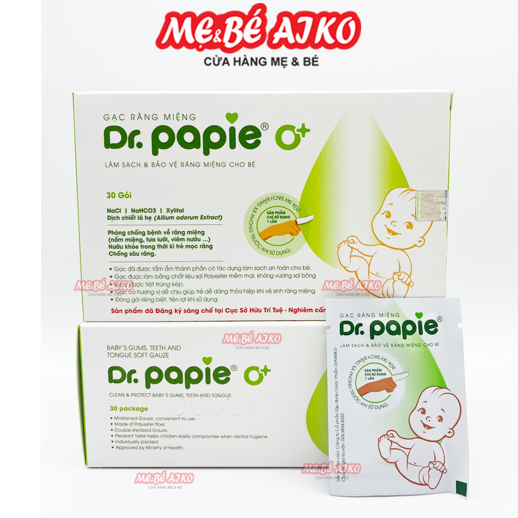 Gạc Rơ Lưỡi Dr Papie Vệ Sinh Răng Miệng Cho Bé , Gạc Răng Miệng Dr Papie Làm Sạch Răng Miệng Cho Bé Hộp 30 Miếng