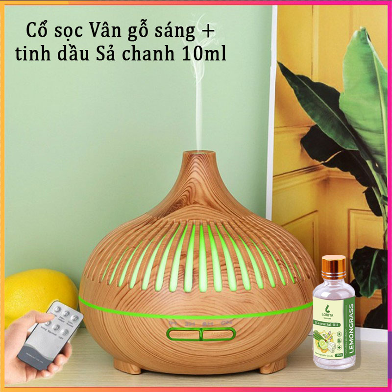 Máy xông tinh dầu siêu âm cao cấp 550ml  - Đèn LED 7 màu - Chế độ máy khuếch tán tinh dầu mạnh - Hẹn giờ tự tắt - Xông hơi liên tục 24h - Kèm Remote -  Tặng 1 tinh dầu 10ml