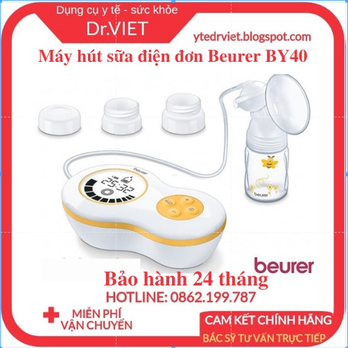 Bộ máy hút sữa điện đơn Beurer BY40 chính hãng công nghệ hút chân không của Đức chống tắc sữa hiệu quả bảo hành 24 tháng