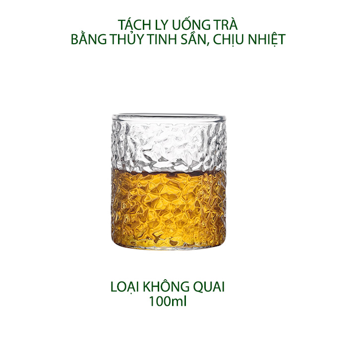 Tách ly uống trà cà phê 100ml bằng thủy tinh sần chịu nhiệt, loại có quai hoặc không tùy chọn