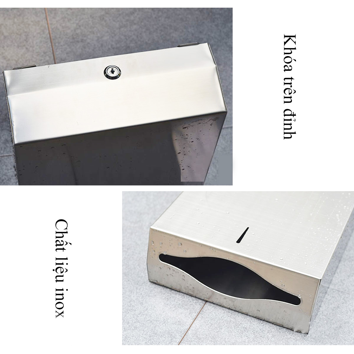 Hộp đựng giấy vệ sinh rút lớn chữ nhật, giấy công nghiệp RANCO gắn tường chất liệu inox chống gỉ sét bền đẹp – R08955