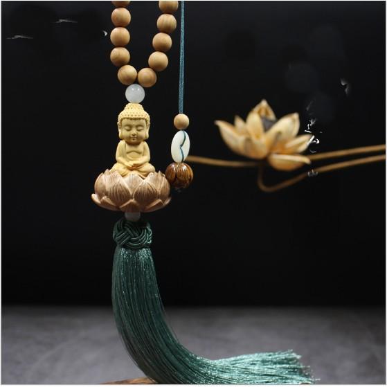 Dây treo ô tô khánh treo ô tô tượng phật gỗ hoàng dương thơm - gỗ phong thủy