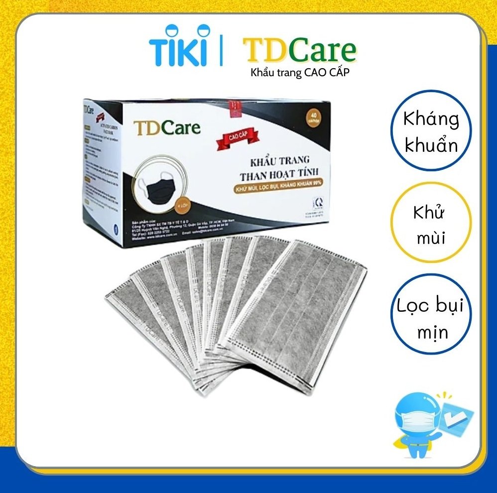 Khẩu Trang Y Tế Than Hoạt Tính TDCare 4 Lớp (40 Cái/Hộp)