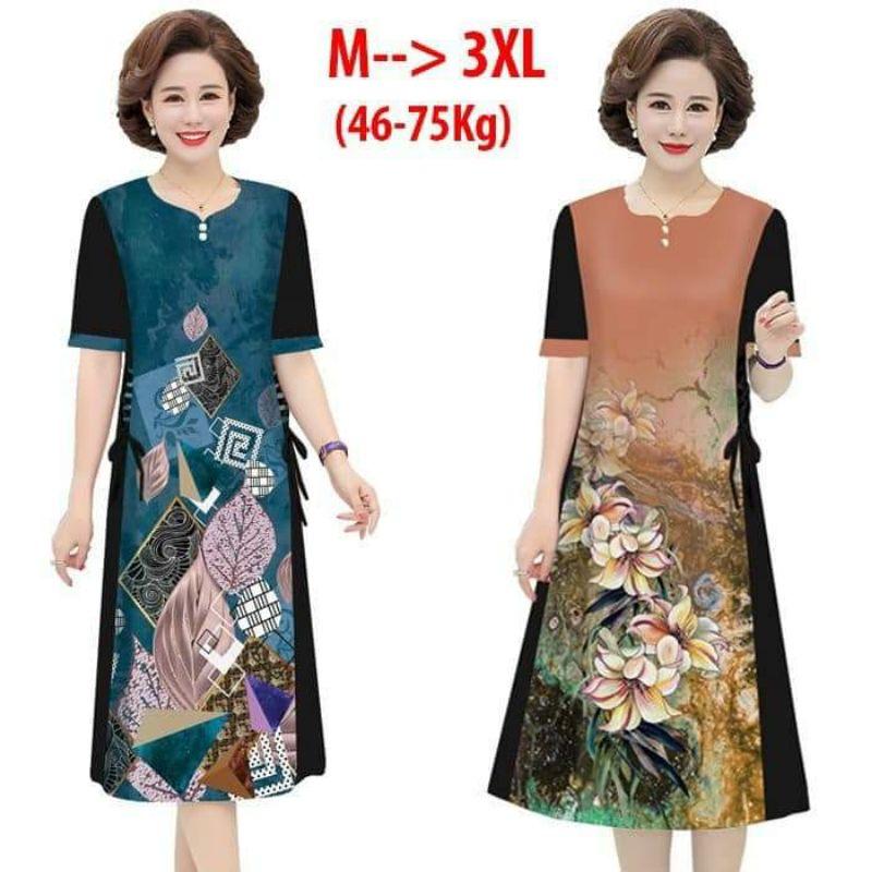 ĐẦM SUÔNG IN HỌA TIẾT ĐÍNH HẠT ĐAN DÂY 2 BÊN