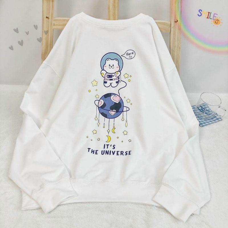 Áo sweater cổ tròn unisex in họa tiết form rộng kiểu dáng dễ thương có video,ảnh thật