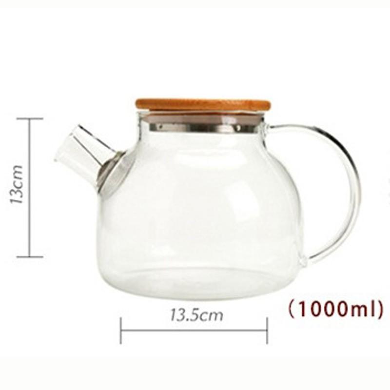 Bình Trà Thủy Tinh Nắp Gỗ Lõi Lọc Lò Xo 700ml - 1000ml