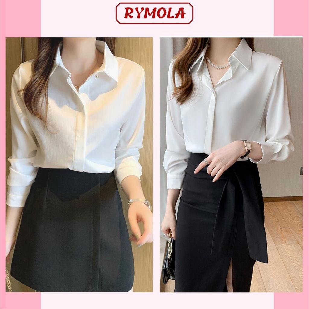 Áo Sơ Mi Nữ Công Sở Màu Trắng Cổ Đức MOLA Kiểu Hàn Quốc Vintage Ulzzang Form Rộng Dài Tay Đẹp Chất Lụa Cao Cấp A2T