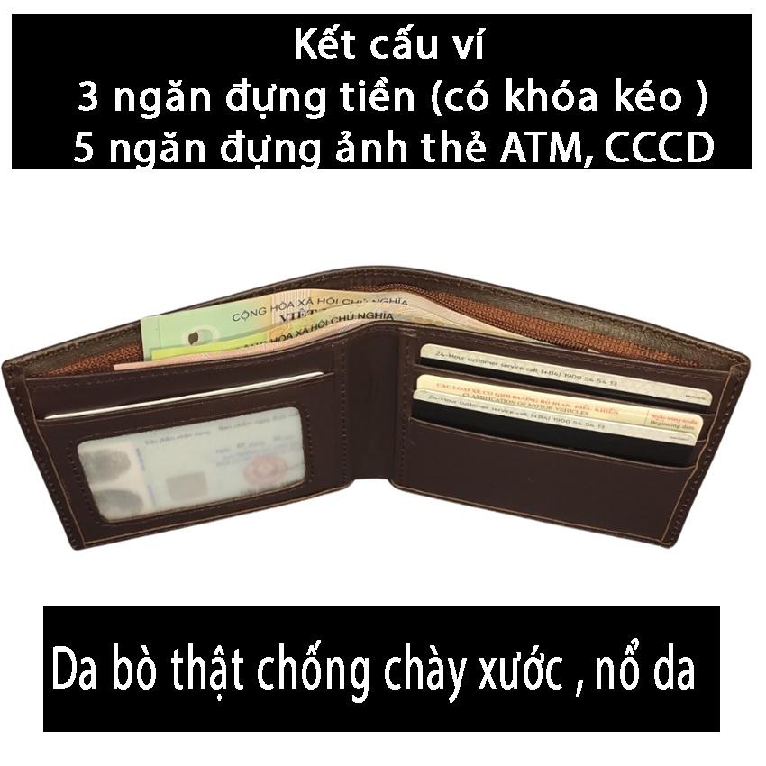 Ví Nam Đứng Da Bò Cao Cấp Tuxa Bóp Da Nam Gập Đôi Đựng Thẻ Tiền Ảnh