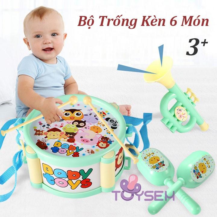 Đồ chơi trẻ em cầm tay trống kèn lục lạc 6 món cho bé phát triển trí não - Quà tặng sinh nhật cho bé
