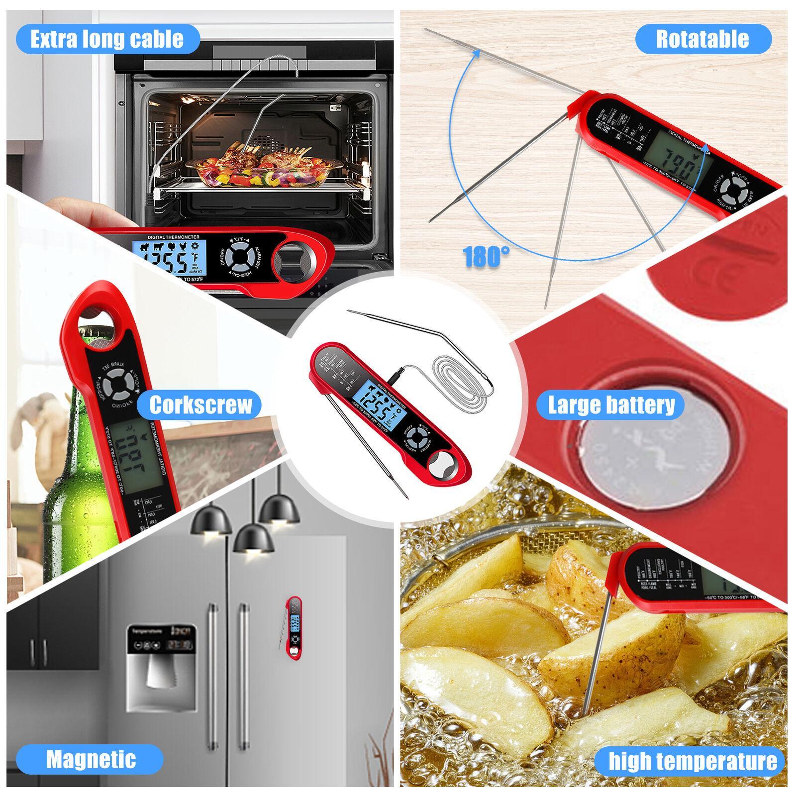 Instant Read Meat Thermometer for Cooking Foldable Food BBQ Digital Thermometer with Backlight & Calibration