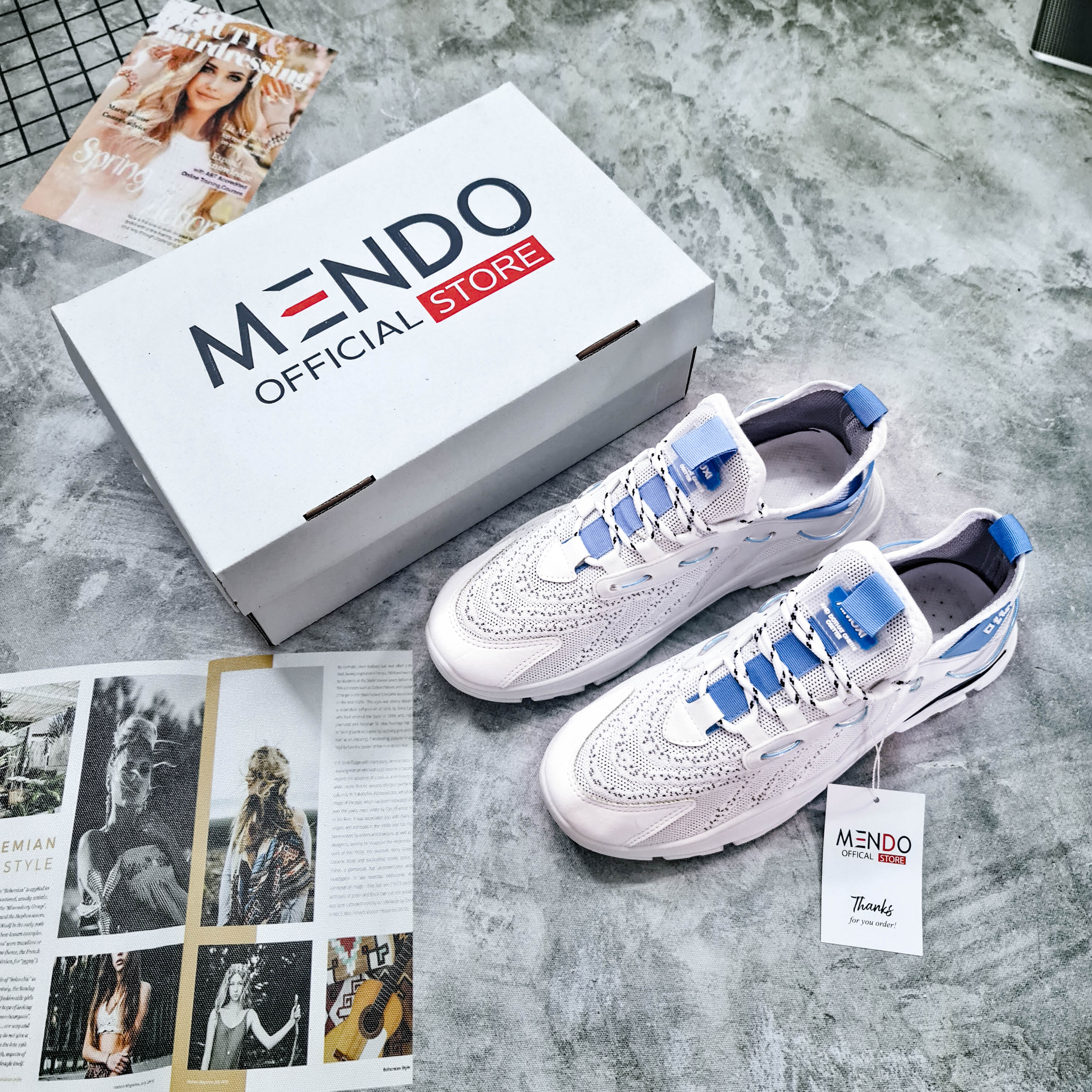 Giày Thể Thao Nam MENDO - Giày Sneaker Màu Trắng - Xanh - Đen, Giày Chạy Bộ Thể Thao Phiên Bản Hàn Quốc- G5065