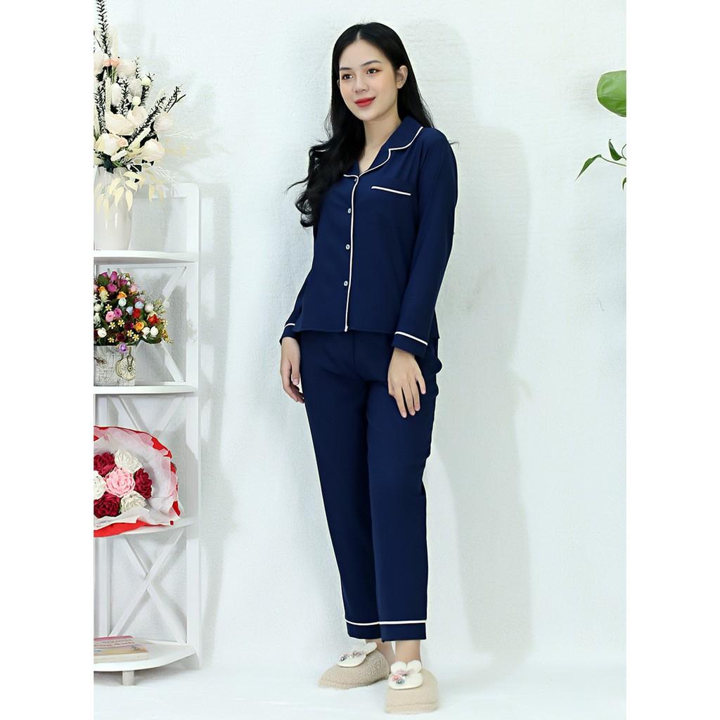 Bộ đồ bộ Pijama màu XANH ĐEN tay dài quần dài lụa Pháp - Thoải Mái Nhẹ Nhàng