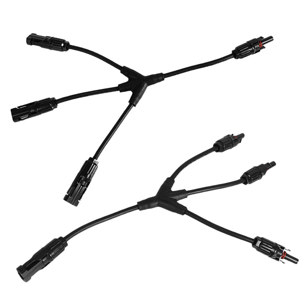 2 x Black Male Female Solar Panel Cable Connector 1 to 3 Wire Connector