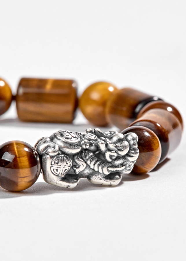 Vòng Thạch Anh Mắt Hổ Hình Trụ Phối Charm Bạc Ngọc Quý Gemstones