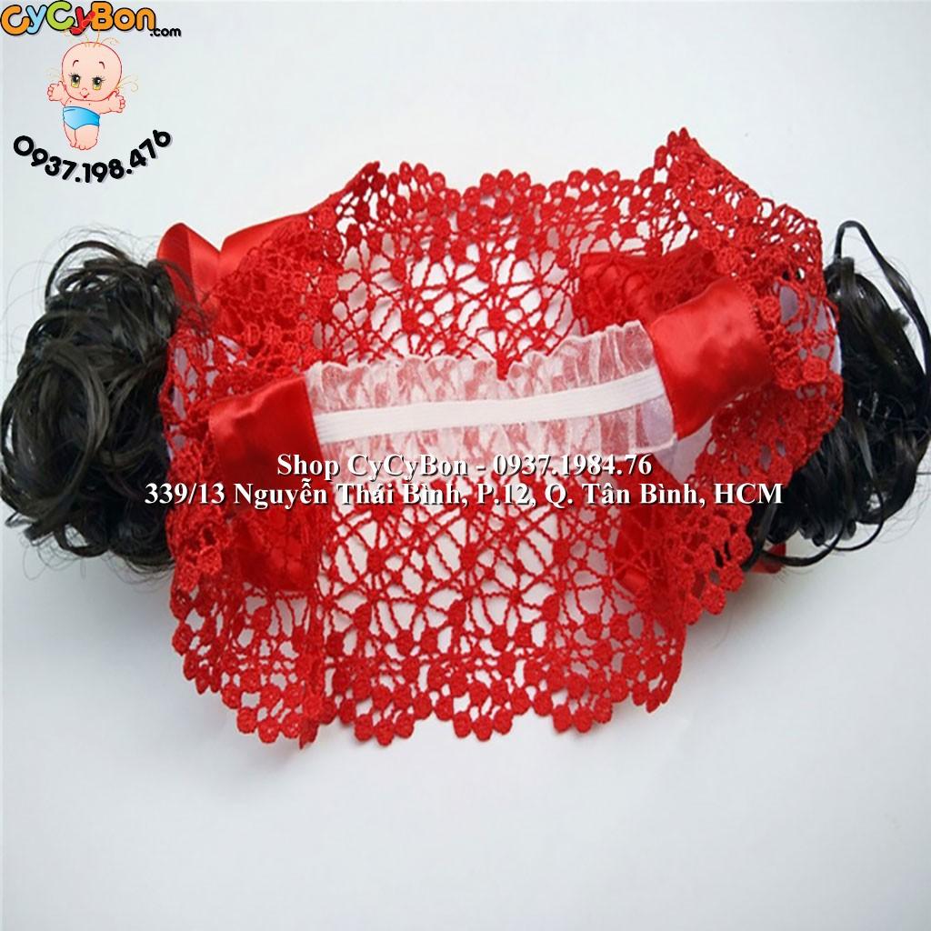 Băng Đô Tóc Giả Ren Nơ Đỏ - Bao Xinh Cho Bé Gái