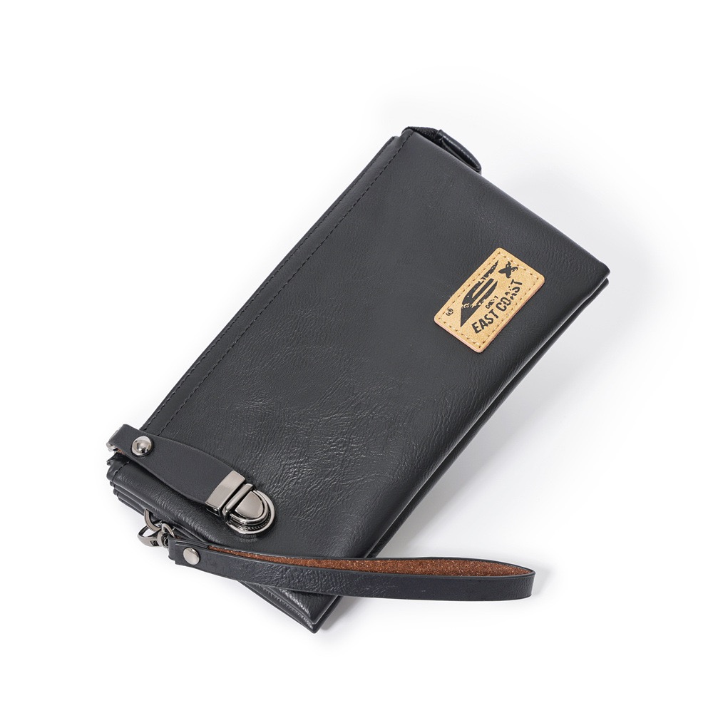 Men's Personality Clutch Lock Soft Leather Clutch Long Wallet Mobile Phone Bag