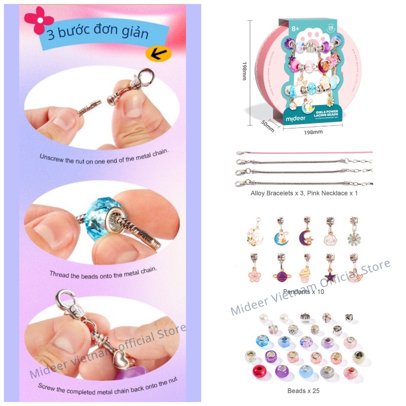 Vòng tay cho bé gái kèm charm lắc tay Mideer Girls Power Lacing Beads Fantastic Garden Hộp quà tặng