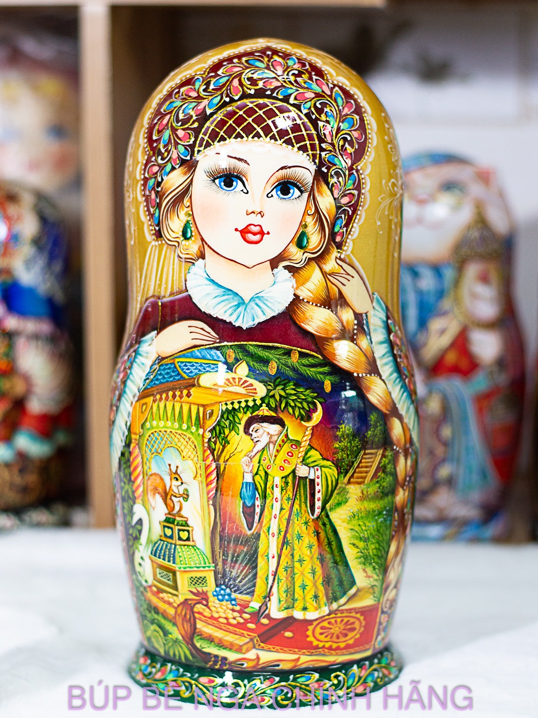 BỘ BÚP BÊ NGA MATRYOSHKA CAO CẤP 10 LỚP 26CM HOA VĂN "CHUYỆN CỔ TÍCH VUA SALTAN" CỰC ĐẸP VÀ SANG TRỌNG