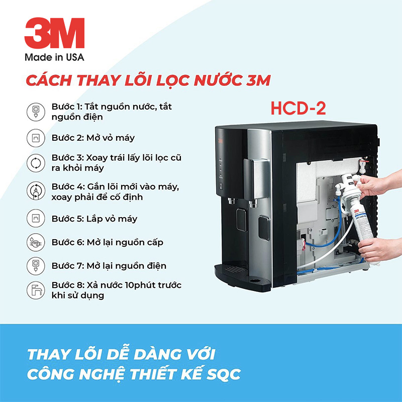 Máy Lọc Nước Nóng Lạnh Để Bàn 3M HCD-2 Cao Cấp, Công Nghệ Bảo Vệ Kép 3M Với Đèn UV, Nhập Khẩu Mỹ - Hàng Chính Hãng 3M