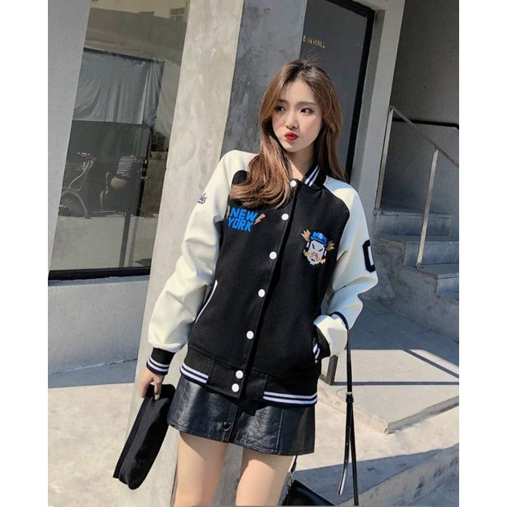 ÁO KHOÁC DÙ BOMBER NÚT BẤM  NEW YORK THÊU LOGO CỰC CHẤT chất dù 2 lớp hình thêu sắc sảo