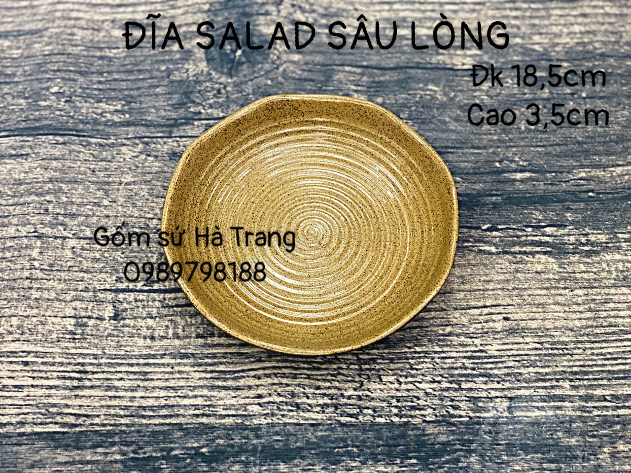 Đĩa salad sâu lòng gốm sứ Bát Tràng cao cấp không chì men đen lòng nâu gốm hạt tiêu