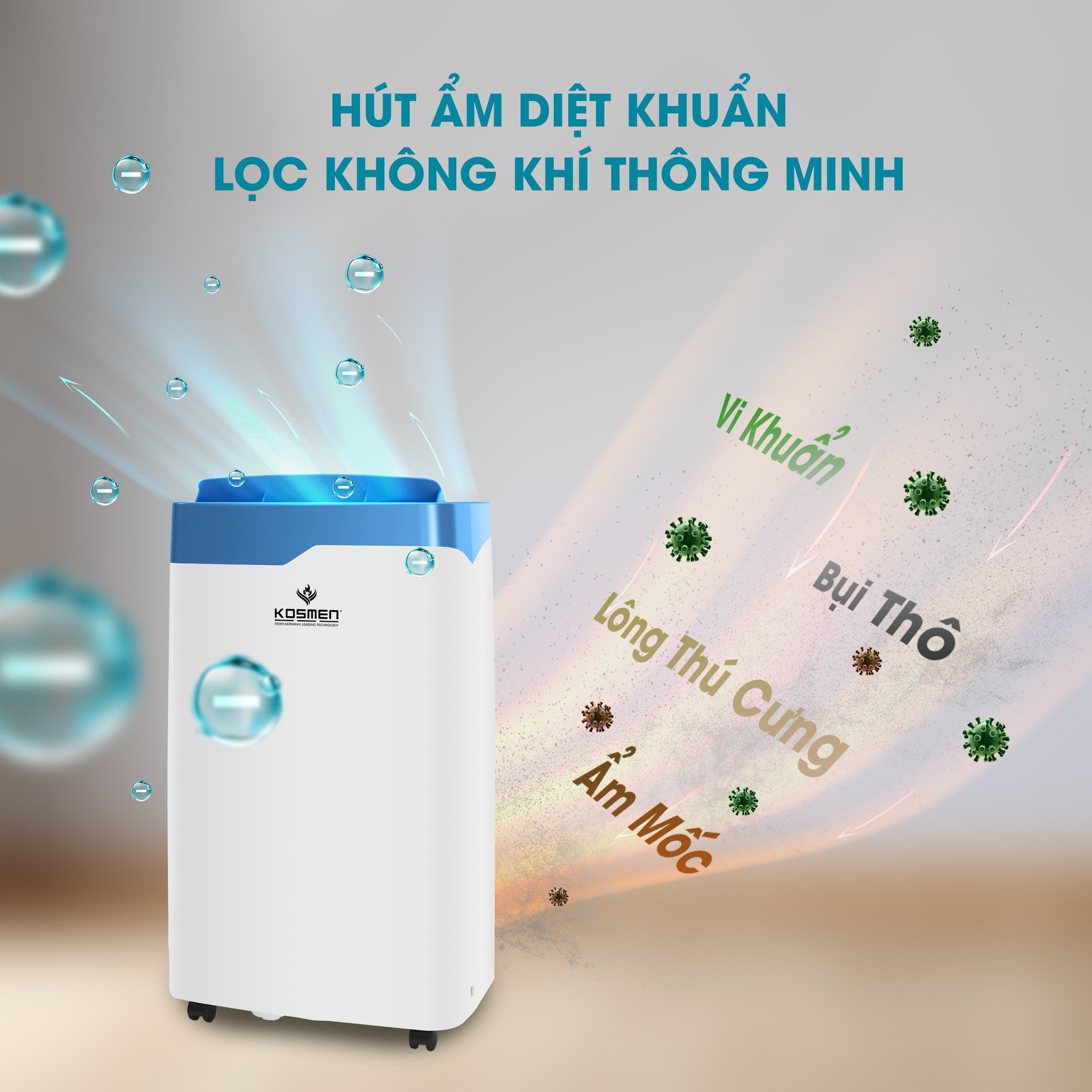 Máy hút ẩm lọc không khí Kosmen KM-20N - Hàng Chính Hãng